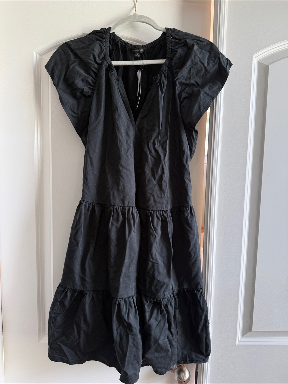 Banana Republic Black Tiered Mini Dress with Flutter Sleeves